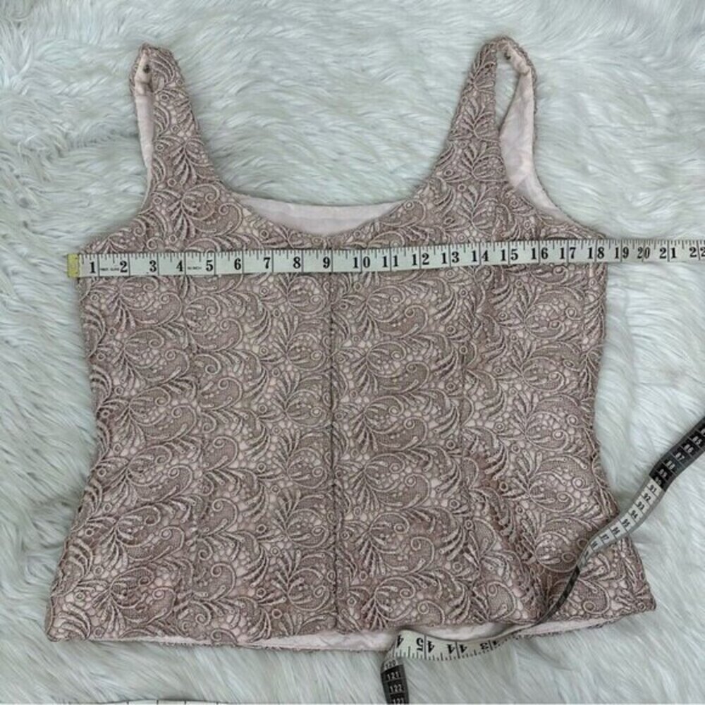 Carmen Marc Valvo Womens Lace Evening Top Square Neck‎ Mauve Pink Formal Size 10 - Picture 8 of 12